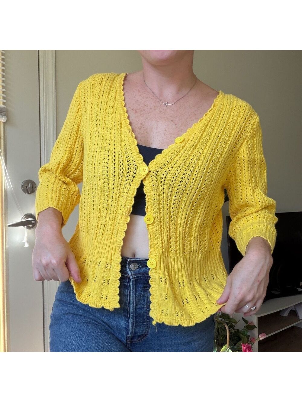 Vintage yellow knit cardigan